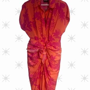 DO+BE Orange and Pink Floral Long Sleeve Dress